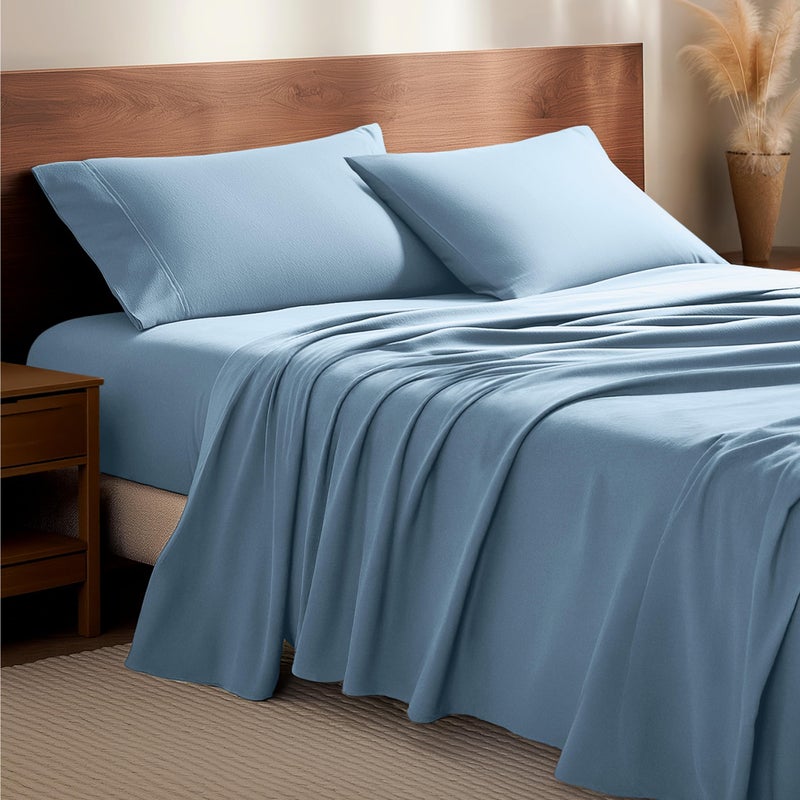 Bare Home Flannel Sheet Set 100% Cotton, Velvety Soft Heavyweight - Double Brushed Flannel - Deep Pocket (Split King, Light Blue) - Image 1